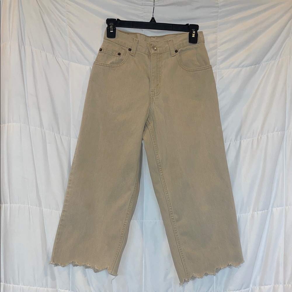 Vintage Y2K Levi’s 570 Customized Khaki Jeans |Cropped Raw Hem | Baggy Fit